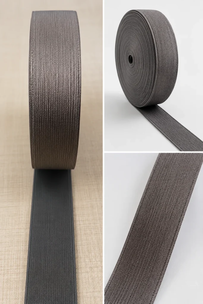 30mm single-sided silver foil polyester elastic band with 1:2 stretch ratio