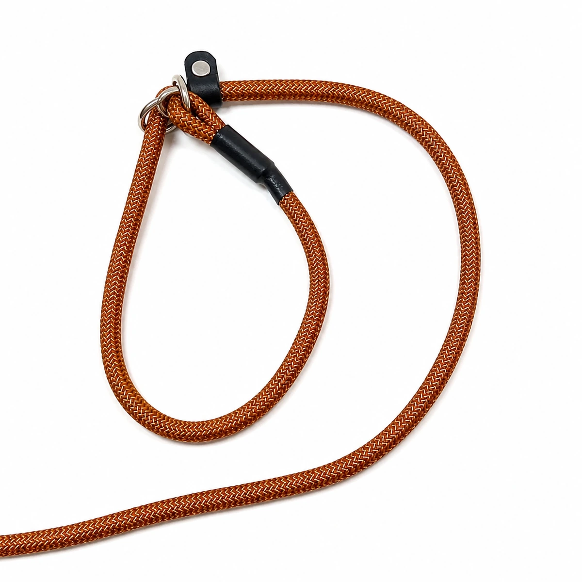 Close up of brown braided nylon rope dog leash 8mm