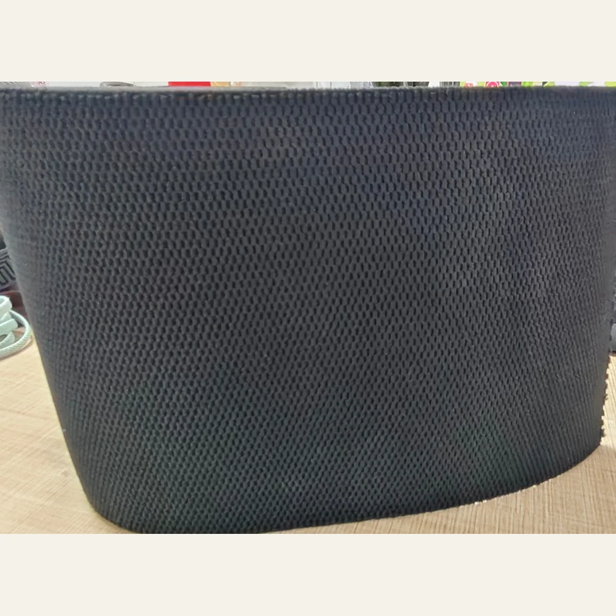 150mm heavy duty textured flat elastic band in black polyester for footwear and bags