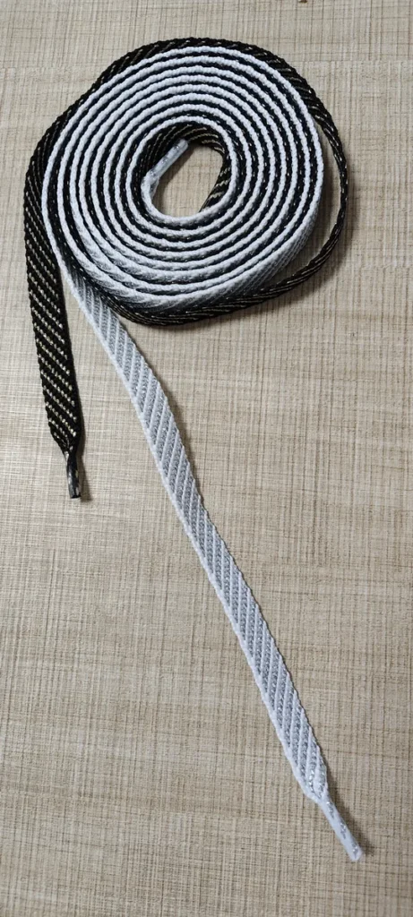 Black gold and white silver 8mm polyester metallic yarn flat shoelaces