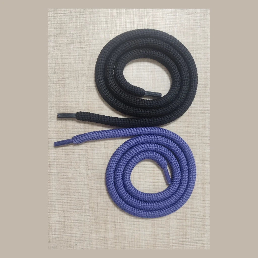 Black and purple 10mm polyester round shoelaces with plastic aglets