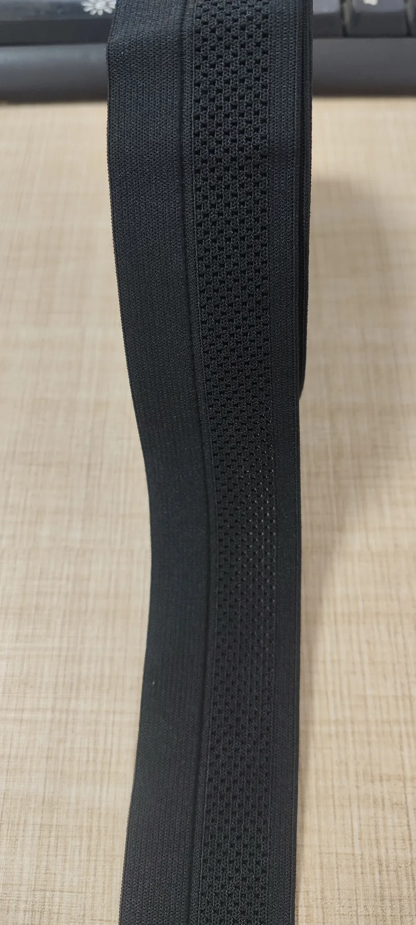 Black 35mm polyester elastic band with a Y-shaped openwork mesh center