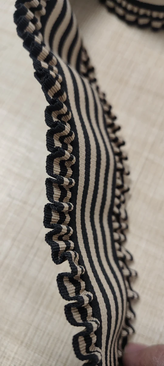 Close-up of decorative wavy edges on 60mm striped elastic band